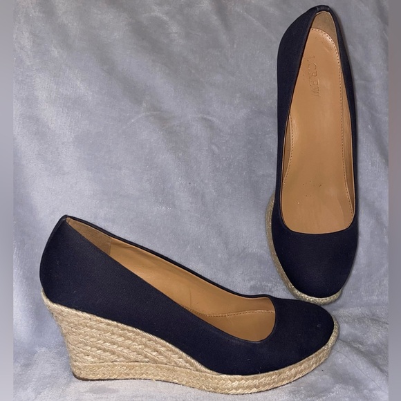 J Crew Women’s Seville Canvas Espadrille Black Wedges Slip Ons - Picture 8 of 11